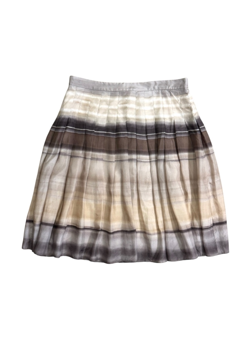 Theory Angelina Pleated 100% Silk Chiffon Watercolor Striped Print Skirt Size 8